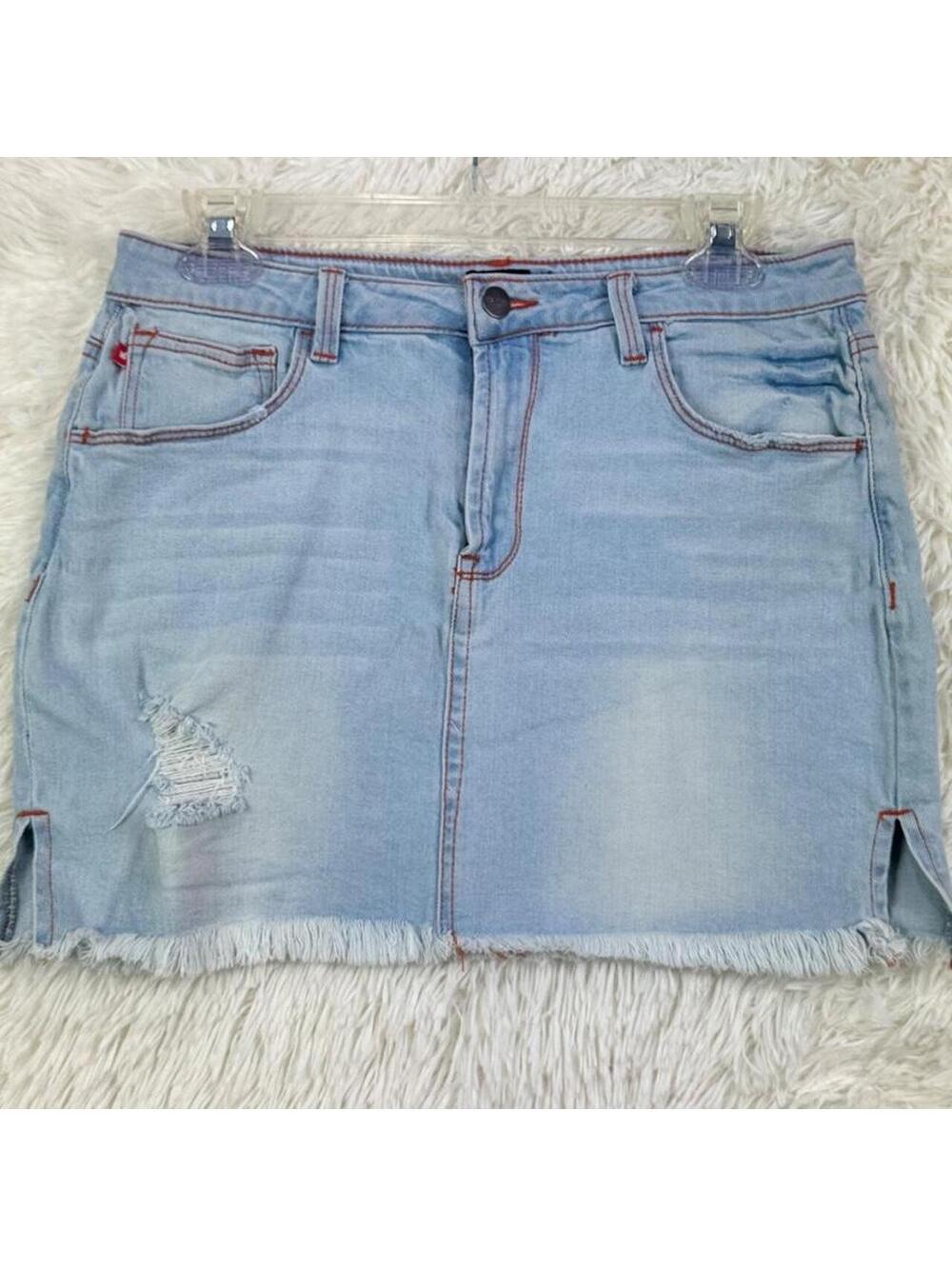 April Jeans Light Wash Distressed Denim Mini Skirt